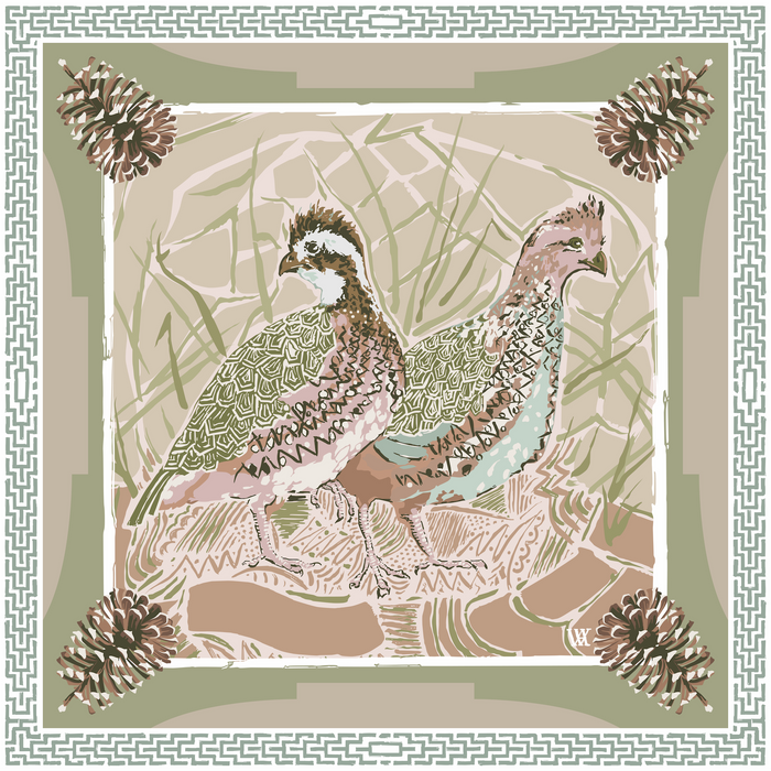 Pink Quail Pair Framed Scarf Print