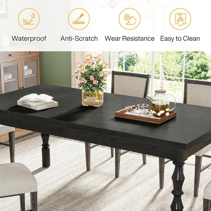 Rectangle Dining Table, 62” Kitchen Table with Carved Turned Legs for 4-6 People