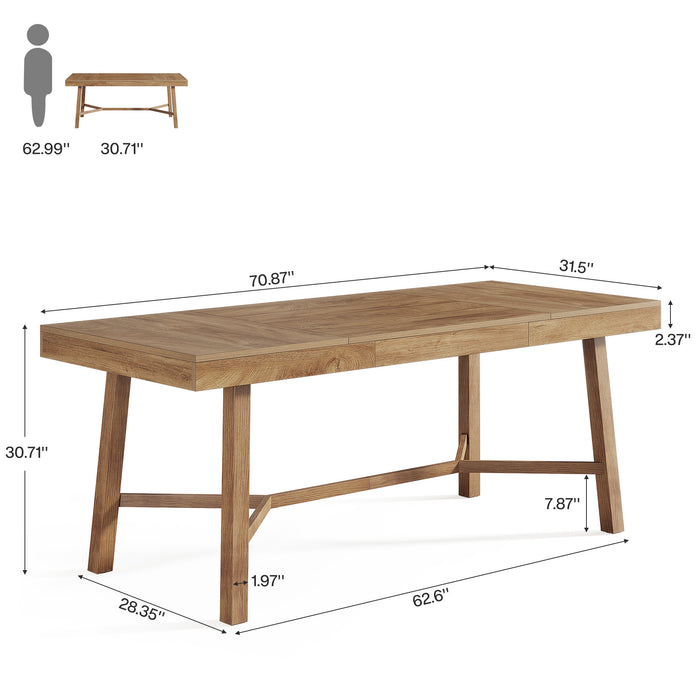 Rectangle Dining Table, 70.9" Kitchen Table with Reinforced Legs for 6-8