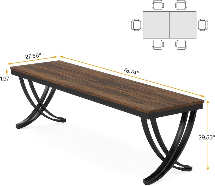Rectangular Dining Table for 6-8, 78" Farmhouse Dinner Table with Metal Legs