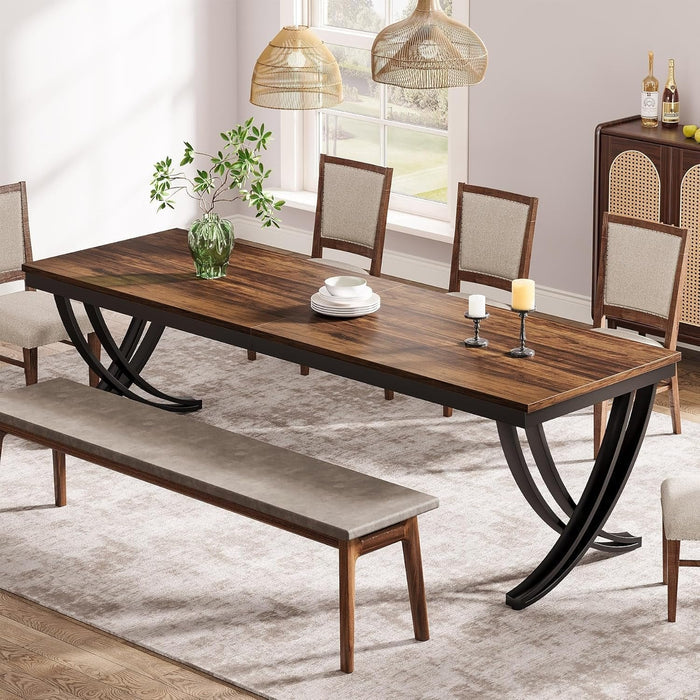 Rectangular Dining Table for 6-8, 78" Farmhouse Dinner Table with Metal Legs
