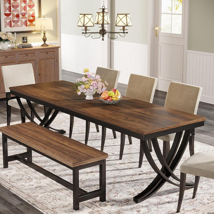 Rectangular Dining Table for 6-8, 78" Farmhouse Dinner Table with Metal Legs