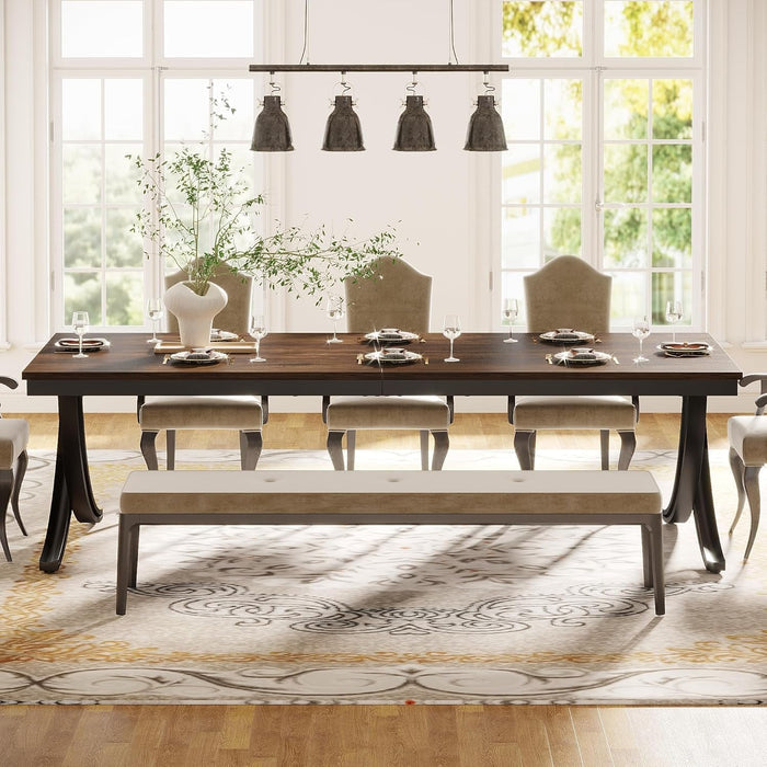 Rectangular Dining Table for 6-8, 78" Farmhouse Dinner Table with Metal Legs