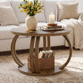 Round Coffee Table, 31.5" Center Table with 2-Tier Storage Shelf & Sculptural Curved Base