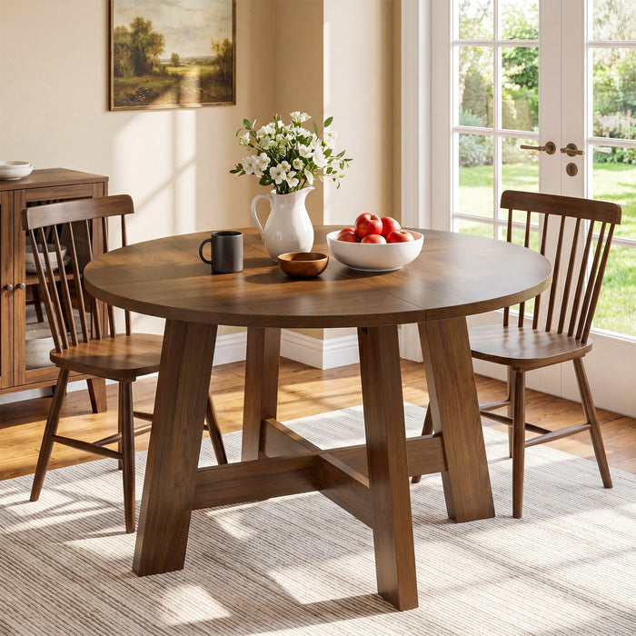 Round Dining Table for 4-6, 47" Kitchen Table with Reinforced Cross Brace