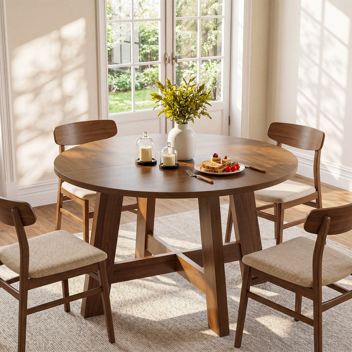 Round Dining Table for 4-6, 47" Kitchen Table with Reinforced Cross Brace