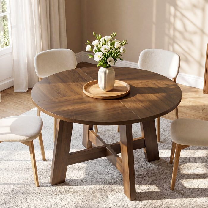 Round Dining Table for 4-6, 47" Kitchen Table with Reinforced Cross Brace