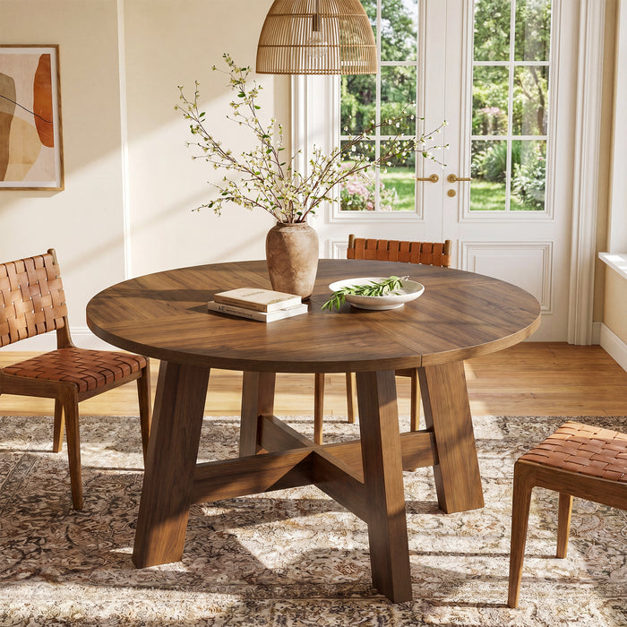 Round Dining Table for 4-6, 47" Kitchen Table with Reinforced Cross Brace
