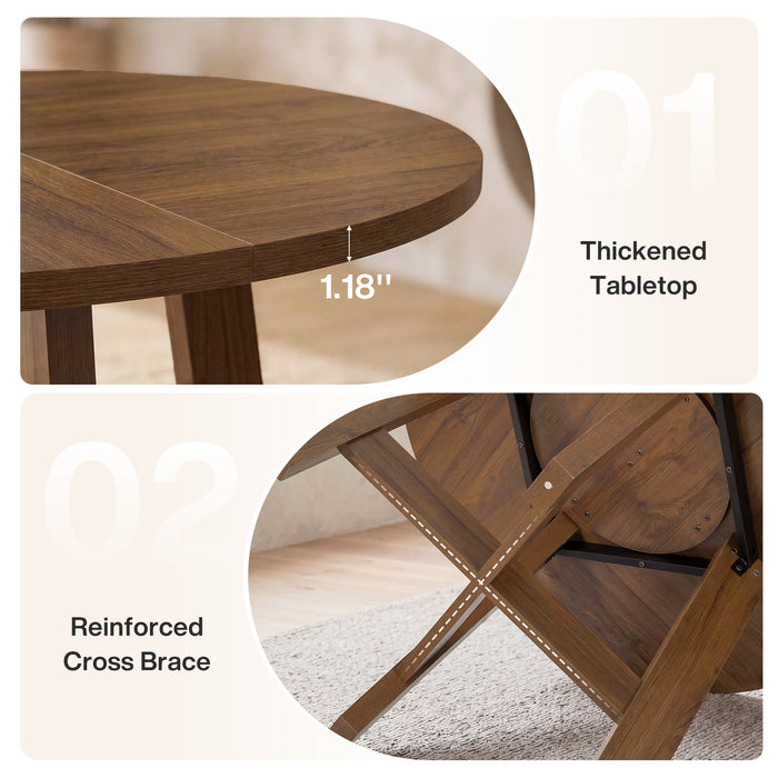 Round Dining Table for 4-6, 47" Kitchen Table with Reinforced Cross Brace