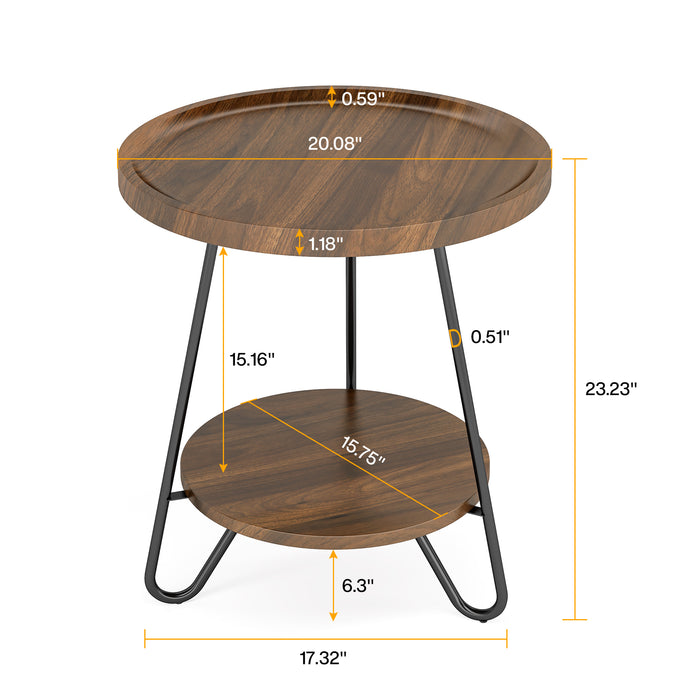 Round End Table, 2-Tier Side Table Accent Table with Metal Legs