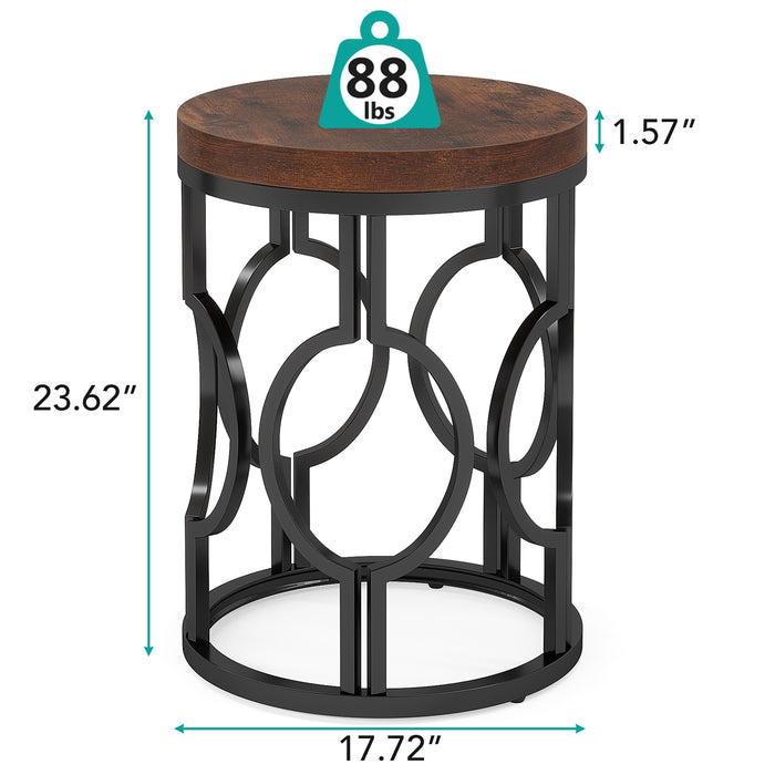 Round End Table, Industrial Side Table with Metal Hollow Frame Tribesigns