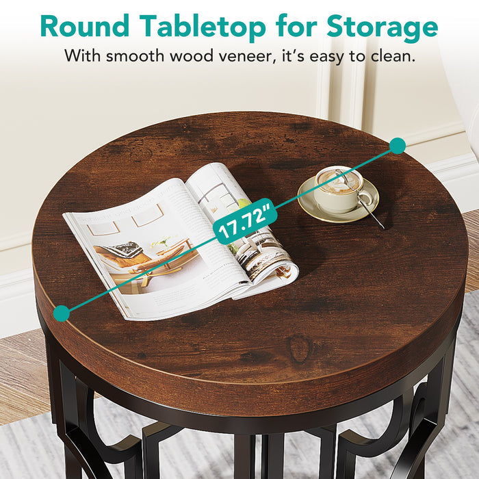 Round End Table, Industrial Side Table with Metal Hollow Frame Tribesigns