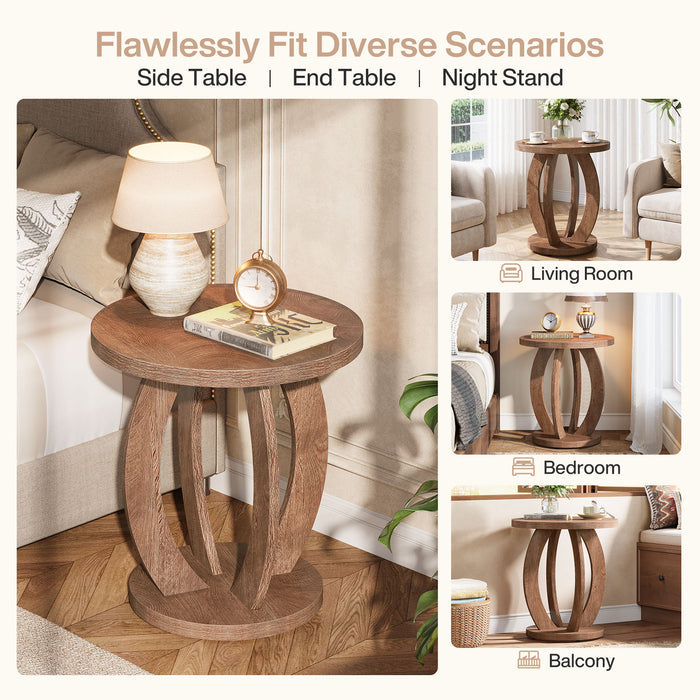 Round Nightstand with Storage, Large Bedside Table for Bedroom