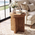 Round Solid Wood End Table, 19.7" Side Table with Cross‑Braced Base for Small Spaces
