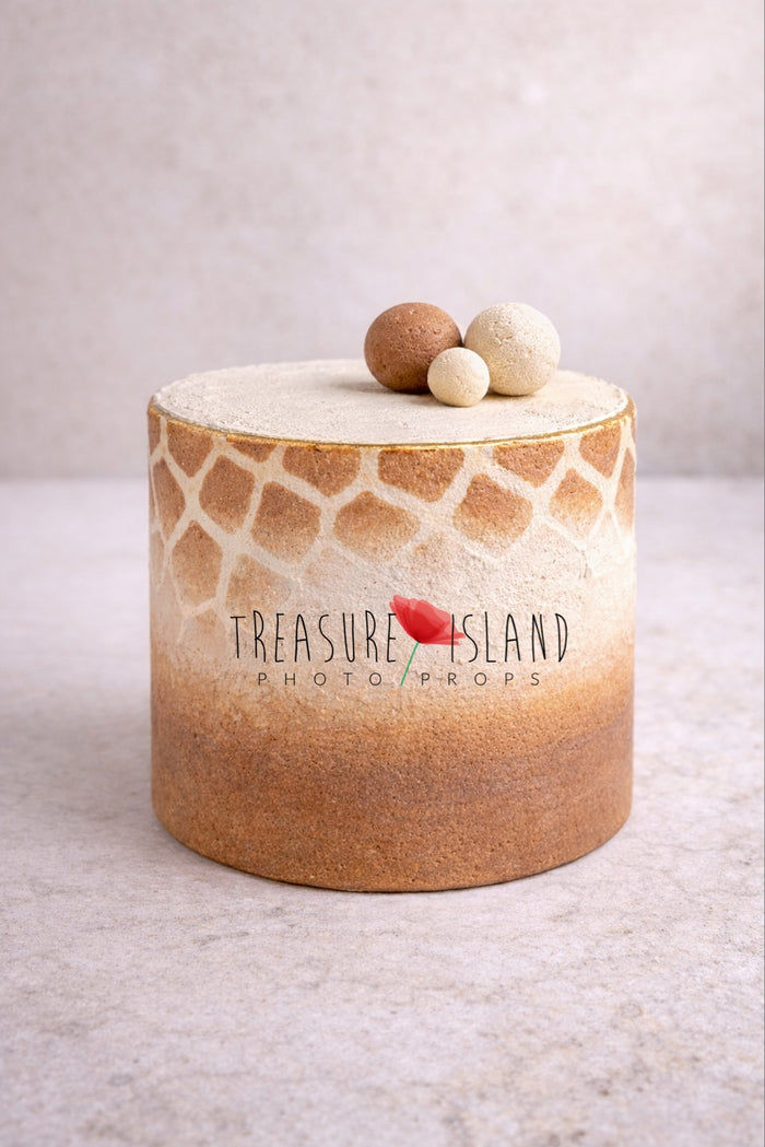 Savanna Gold structural styrofoam cake smash prop with giraffe pattern for Safari photography