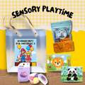 Sensory Playtime Party Pack with air dry clay, colorful foam stickers, and water elf-themed craft supplies for creative sensory play.
