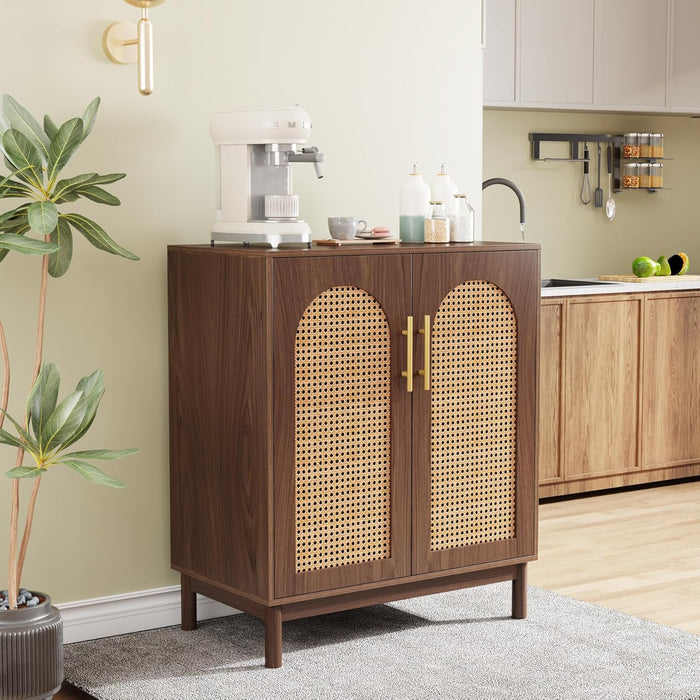 Sideboard Buffet Set of 2, Accent Rattan Storage Cabinet with Doors