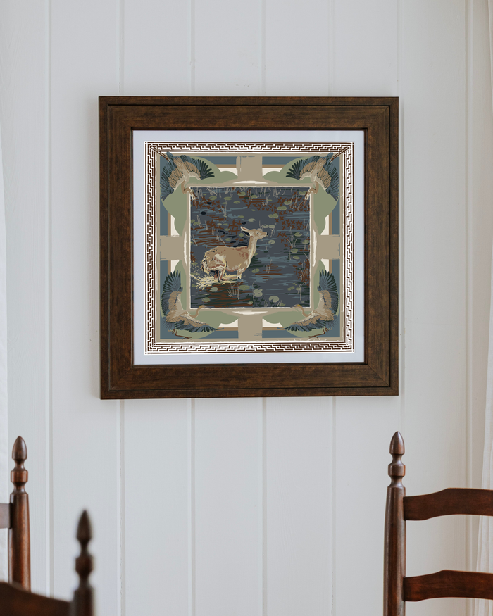 Slate Lily Pad Doe Framed Scarf Print