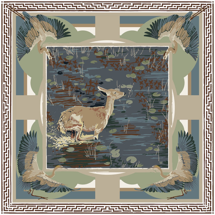 Slate Lily Pad Doe Framed Scarf Print