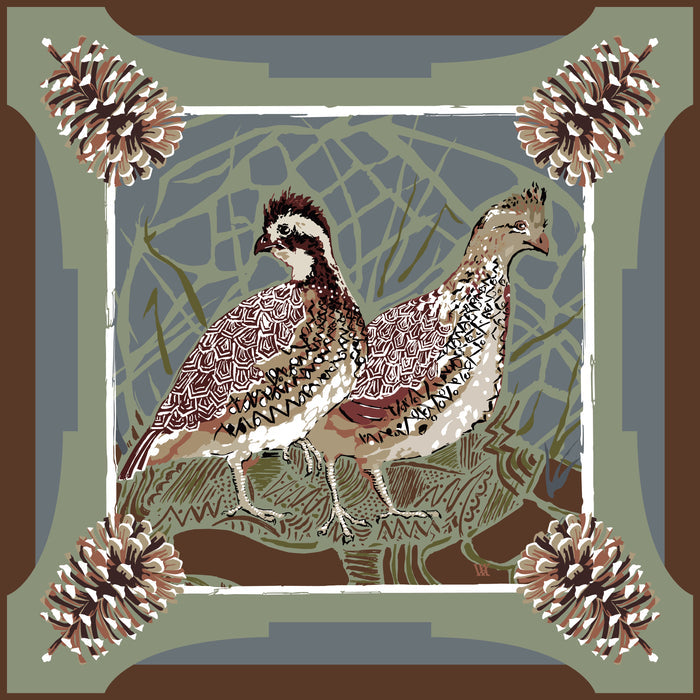 Slate Quail Pair Pocket Square