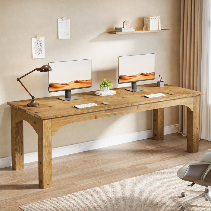 Solid Wood 2-Person Desk, 79" Long Computer Desk Double Writing Table