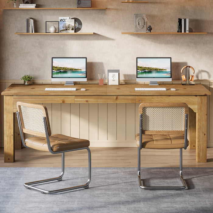 Solid Wood 2-Person Desk, 79" Long Computer Desk Double Writing Table