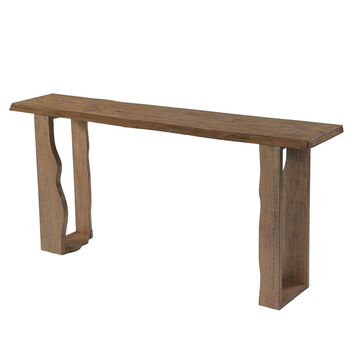 Solid Wood Bar Table with Curved Wave Legs, 70.9" Counter Height Pub Table for Kitchen