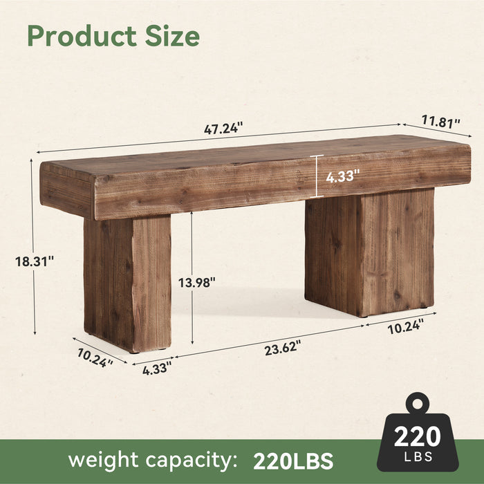 Solid Wood Bench, 47" Farmhouse Entryway Bench with Artistic Legs