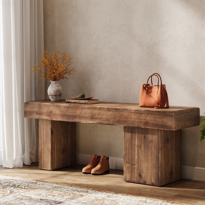 Solid Wood Bench, 47" Farmhouse Entryway Bench with Artistic Legs