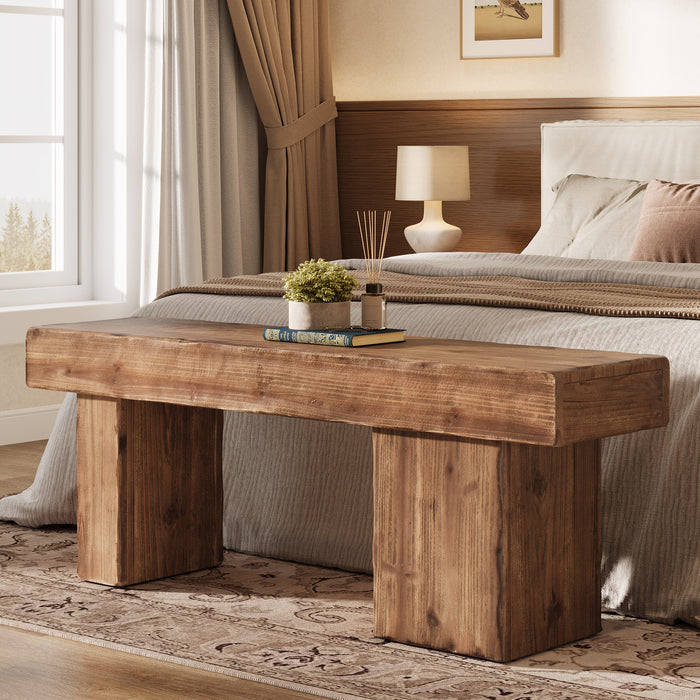 Solid Wood Bench, 47" Farmhouse Entryway Bench with Artistic Legs
