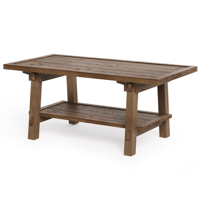 Solid Wood Coffee Table with 2-Tier Storage