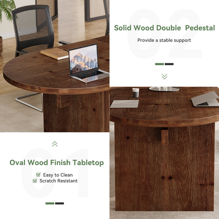 Solid Wood Conference Table, 63" Oval Executive Desks with Wood Base