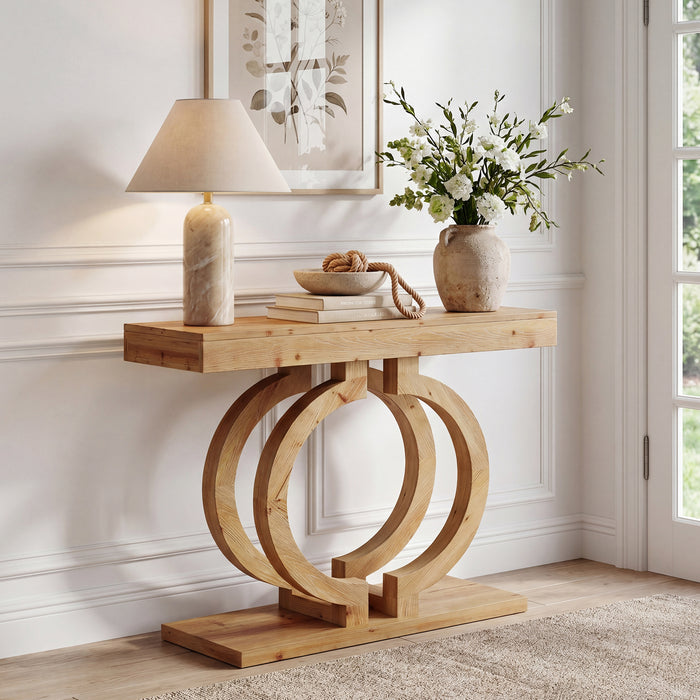 Solid Wood Console Table, 43.3" Entryway Sofa Table with Double-Circle Base for Hallway