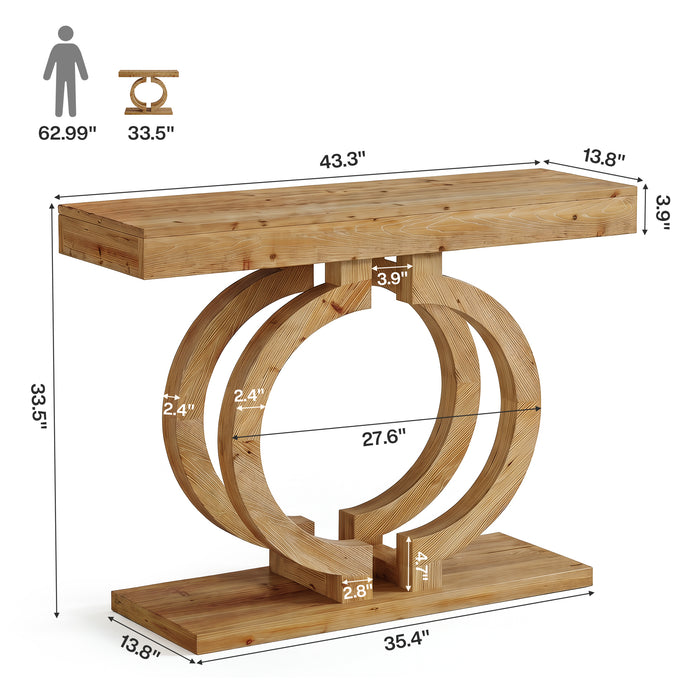 Solid Wood Console Table, 43.3" Entryway Sofa Table with Double-Circle Base for Hallway
