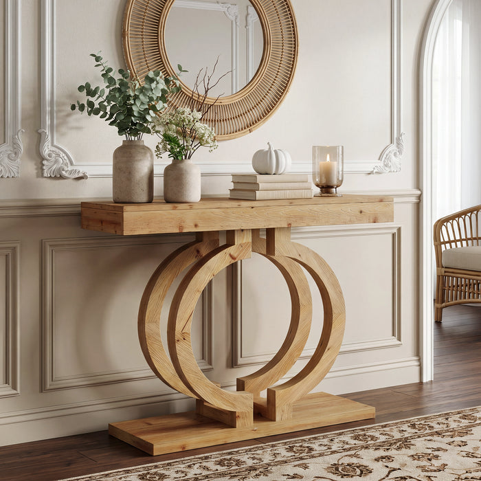 Solid Wood Console Table, 43.3" Entryway Sofa Table with Double-Circle Base for Hallway