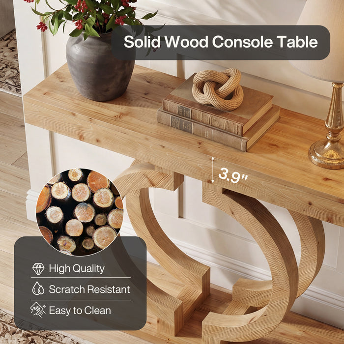 Solid Wood Console Table, 43.3" Entryway Sofa Table with Double-Circle Base for Hallway