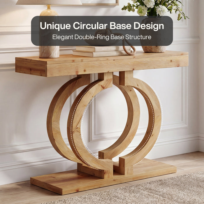 Solid Wood Console Table, 43.3" Entryway Sofa Table with Double-Circle Base for Hallway