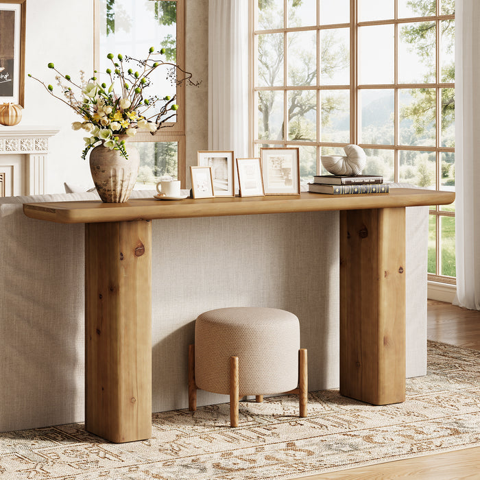 Solid Wood Console Table, 63" Sofa Table Behind Couch with Sturdy Base