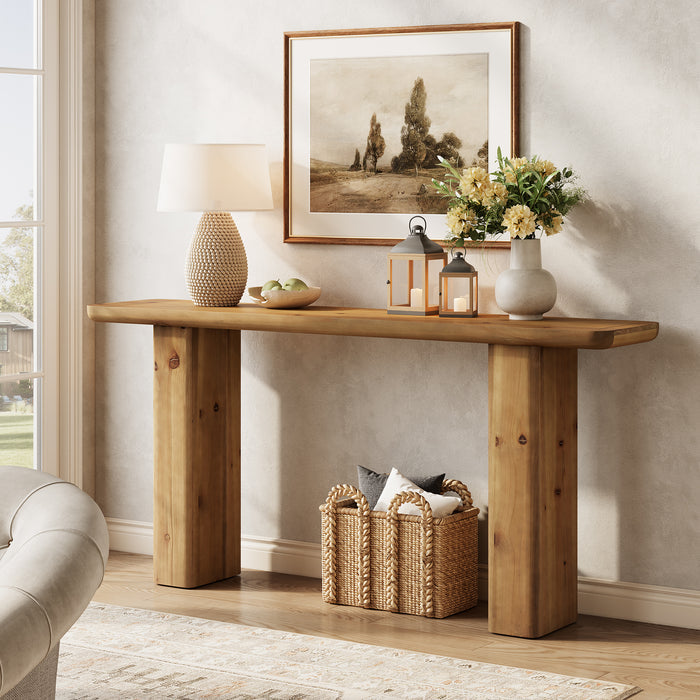 Solid Wood Console Table, 63" Sofa Table Behind Couch with Sturdy Base