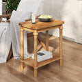 Solid Wood End Table, 2-Tier Oval Side Table with Storage Shelves