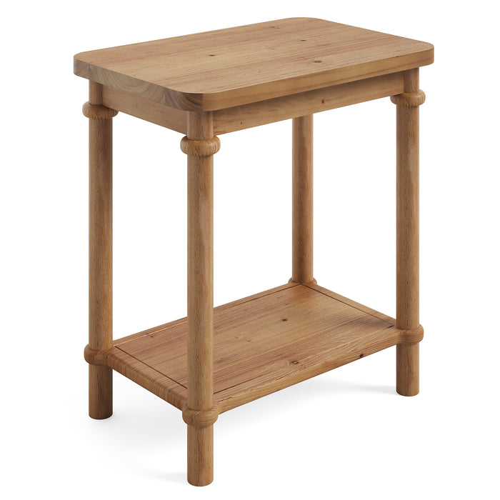 Solid Wood End Table, 2-Tier Oval Side Table with Storage Shelves