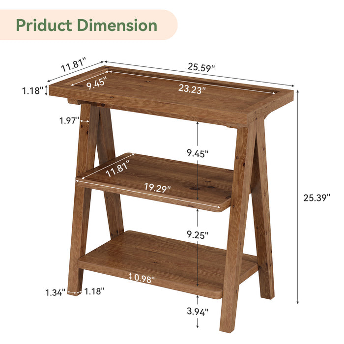 Solid Wood End Table, 3-Tier Side Table Farmhouse Accent Table for Small Spaces