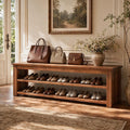 Solid Wood Entryway Bench, 63" Farmhouse Shoe Bench End of Bed Bench with Storage