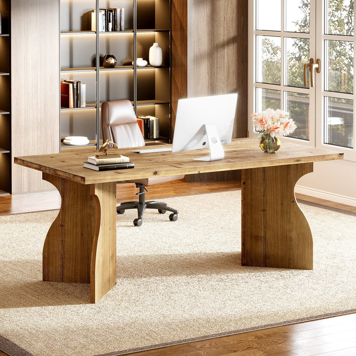 Solid Wood Executive Desk, 63" Office Computer Desk with V-Shaped Legs