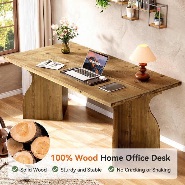 Solid Wood Executive Desk, 63" Office Computer Desk with V-Shaped Legs