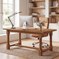 Solid Wood Executive Desk, 63" Rectangular Computer Desk with Trestle Base for Home Office