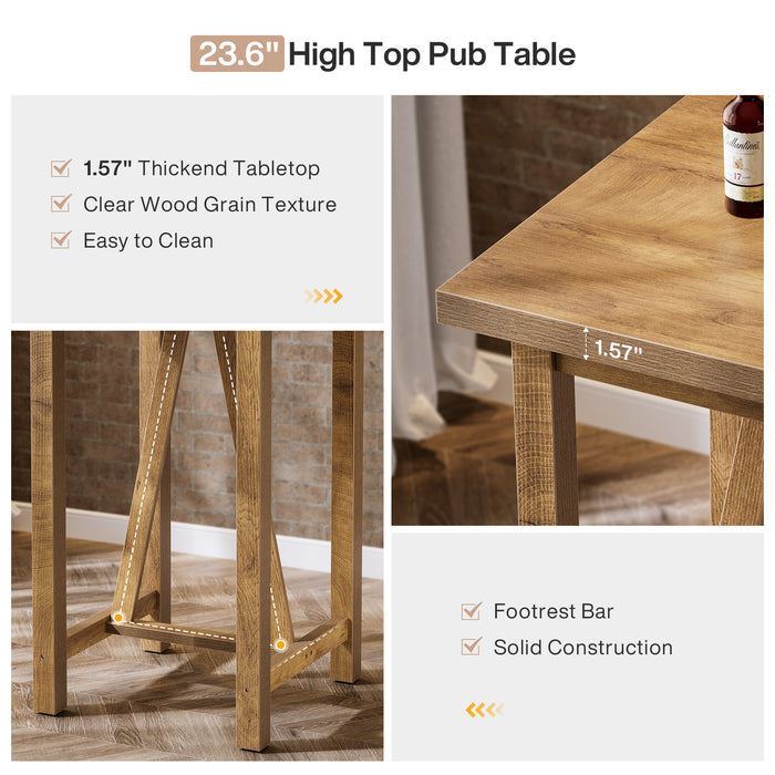 Square Bar Table, 39.4" Tall Counter Height Pub Table Cocktail Table Tribesigns