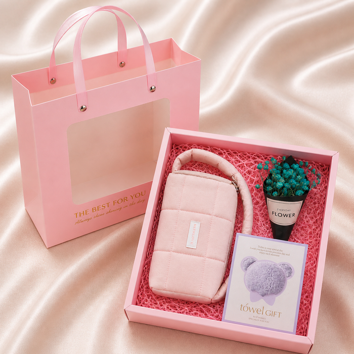 Teacher's Day Gift Set featuring puffer bag and soft hand towel in premium bundles