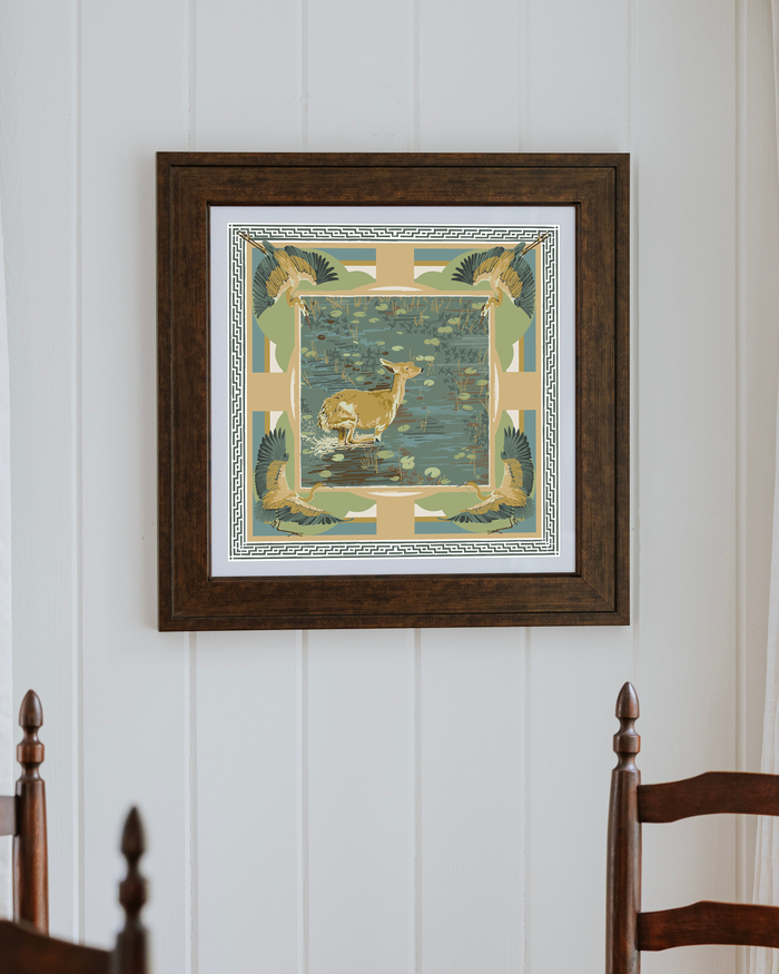 Teal Lily Pad Doe Framed Scarf Print