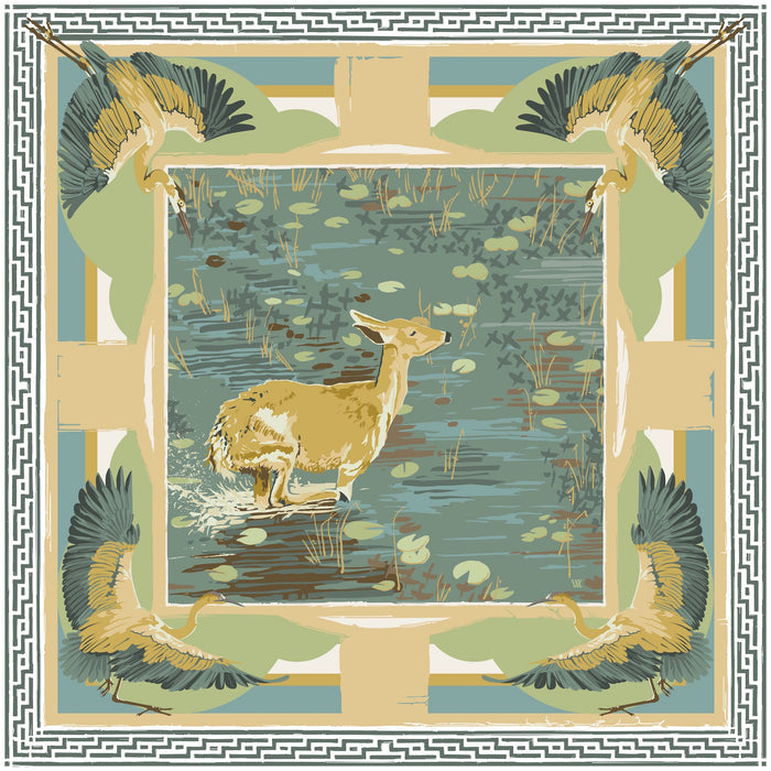 Teal Lily Pad Doe - Double-Sided Silk Scarf | austinwilliamsart.com